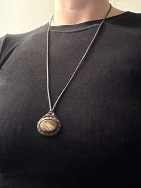 Brown leather and stone pendant necklace